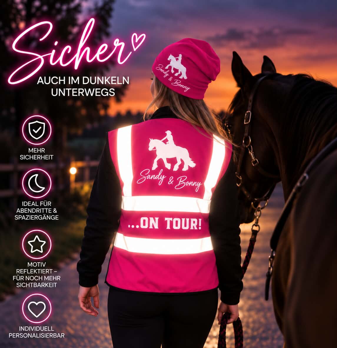 WARNWESTE + BEANIE<BR> "...ON TOUR!"<BR>PERSONALISIERT