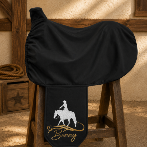 GLITZER<br>SATTELSCHONER "WESTERN" <br> HERZRANKE WUNSCHPFERD <br>PERSONALISIERT