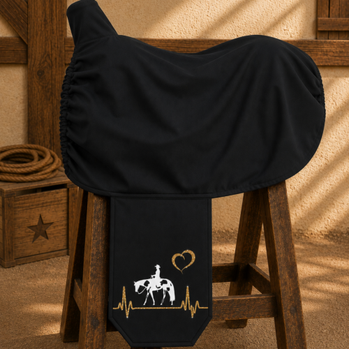 GLITZER<br>SATTELSCHONER SCHWARZ "WESTERN" <br> HERZSCHLAG WUNSCHPFERD<br>PERSONALISIERT