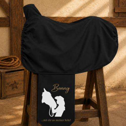 GLITZER<br>SATTELSCHONER SCHWARZ "WESTERN" <br> MIT DIR AN MEINER SEITE<br>PERSONALISIERT