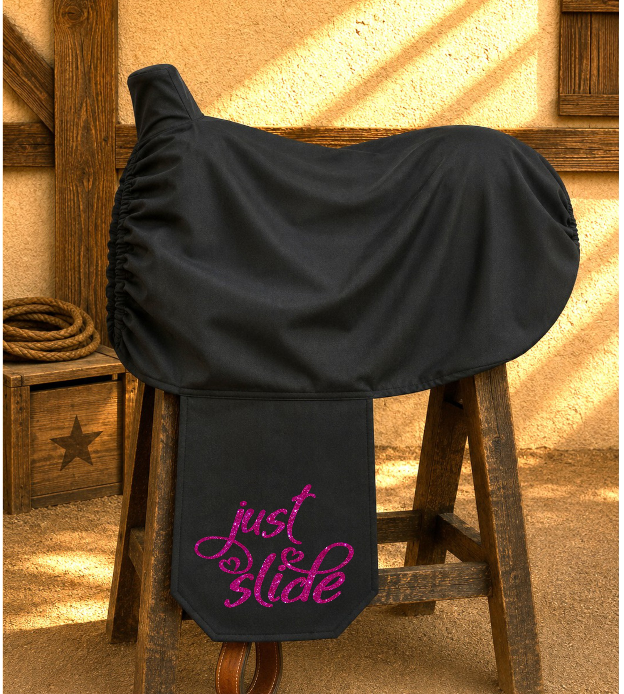 GLITZER<br>SATTELSCHONER SCHWARZ "WESTERN" <br> JUST SLIDE <br>FARBAUSWAHL