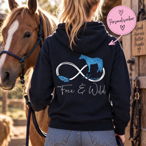 HOODIE - GLITZER <BR> „INFINITY FREE & WILD" <br> PERSONALISIERBAR