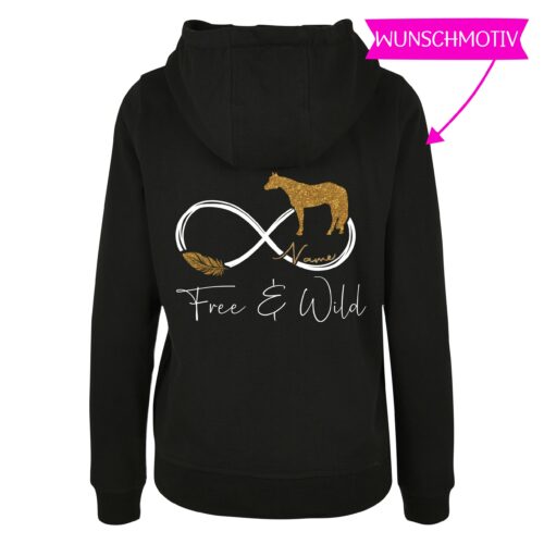 HOODIE - GLITZER <BR> „INFINITY FREE & WILD" <br> PERSONALISIERBAR