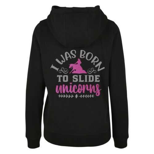 HOODIE - GLITZER <BR> „BORN TO SLIDE UNICORNS" <br> PERSONALISIERBAR