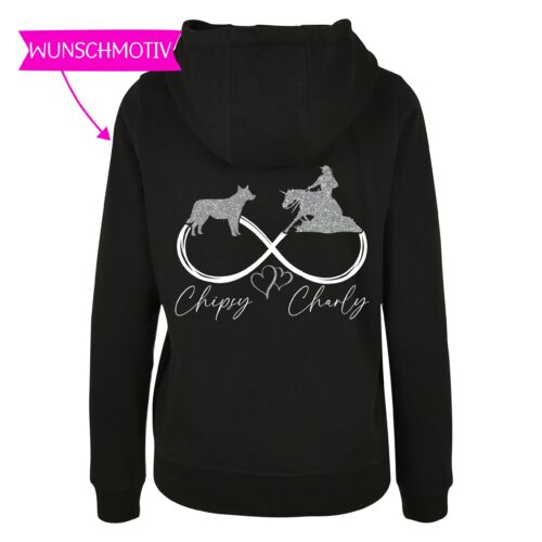 HOODIE - GLITZER <BR> „INFINITY HORSE & DOG" <br> PERSONALISIERBAR
