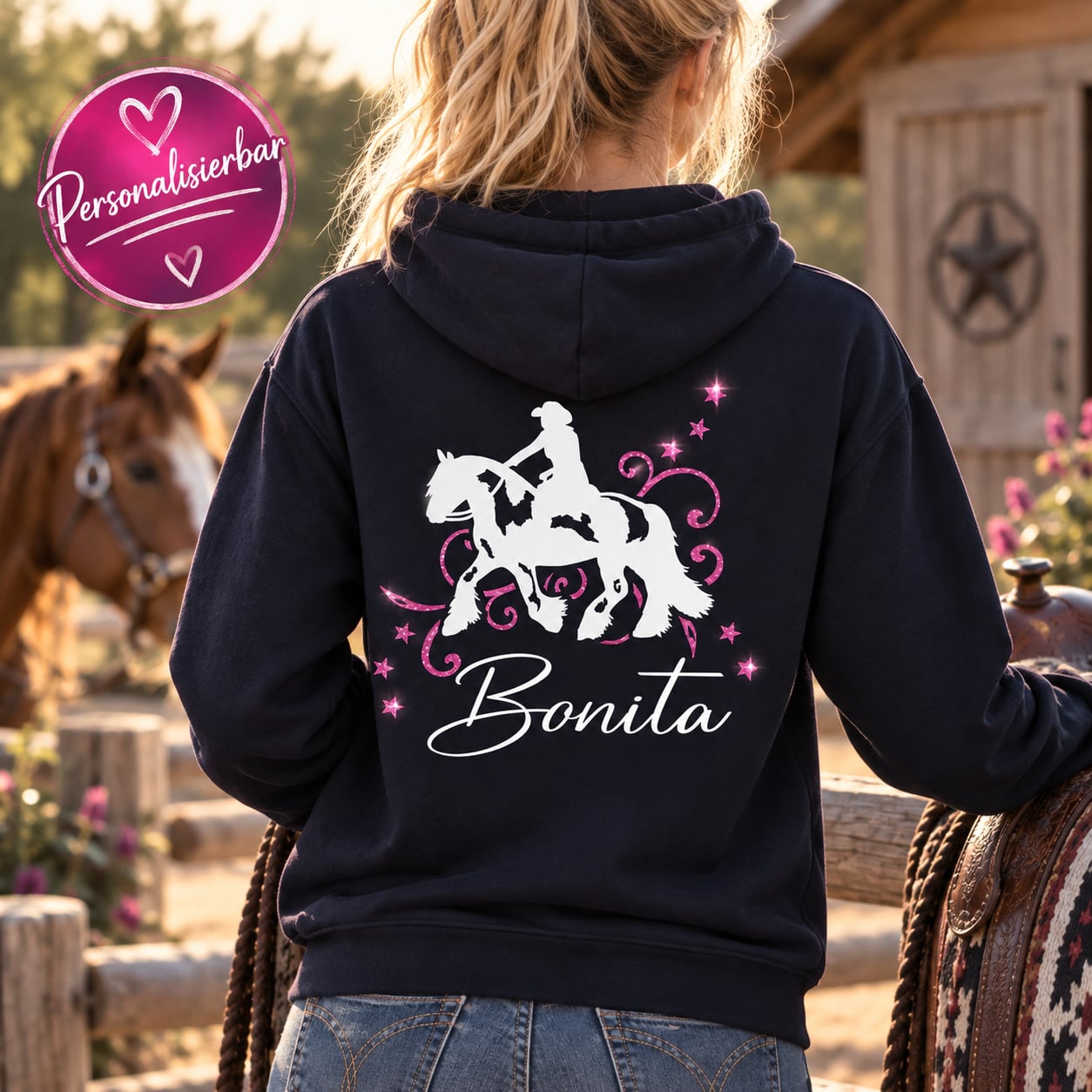 KAPUZENJACKE - GLITZER <BR> "STERNRANKE - WUNSCHPFERD"<br> PERSONALISIERBAR