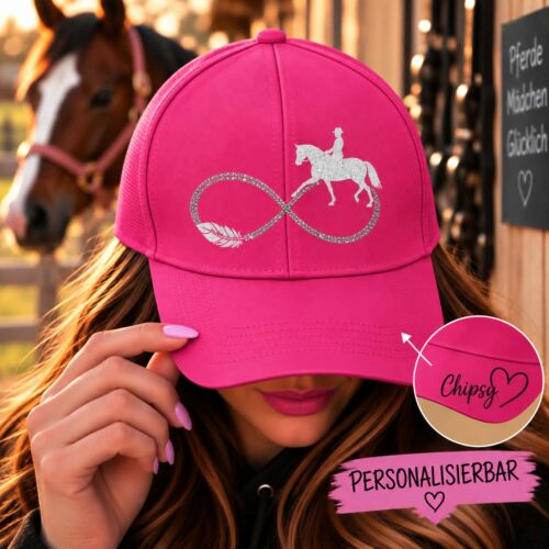 BASECAP GLITZER <br>  "WUNSCHPFERD INFINITY FEATHER" <br> PERSONALISIERBAR