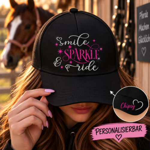 BASECAP GLITZER <br>"SMILE SPARKLE & RIDE" <br> PERSONALISIERBAR