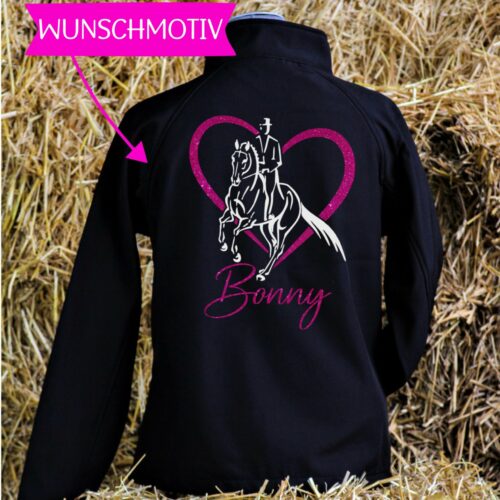 Softshell Jacke GLITZER  <br>"Wunschpferd im Herz" <br> PERSONALISIERBAR
