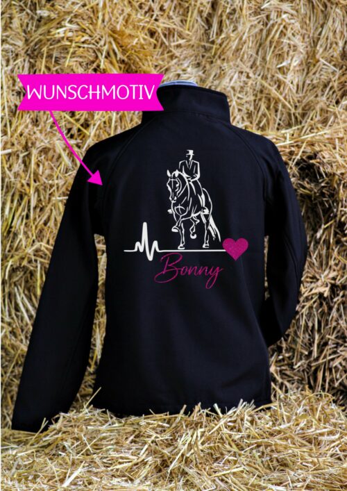 Softshell Jacke GLITZER  <br>"Wunschpferd Herzschlag" <br> PERSONALISIERBAR