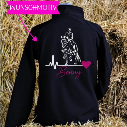Softshell Jacke GLITZER  <br>"Wunschpferd Herzschlag" <br> PERSONALISIERBAR