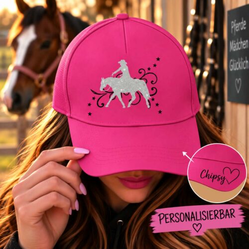 BASECAP GLITZER <br>  "WUNSCHPFERD STERNRANKE" <br> PERSONALISIERBAR