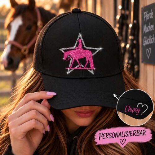 BASECAP GLITZER <br>  "WUNSCHPFERD IM STERN" <br> PERSONALISIERBAR