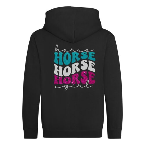 KINDER KAPUZENJACKE GLITZER<BR> "HORSE HORSE HORSE GIRL"<br> PERSONALISIERBAR