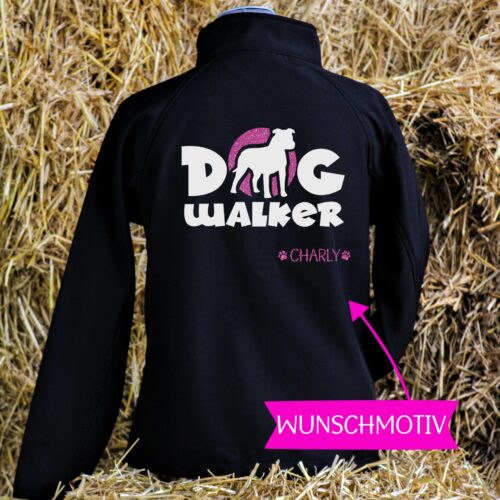 SOFTSHELL JACKE - GLITZER <br>"DOG WALKER" <br>WUNSCHRASSE <br> PERSONALISIERBAR