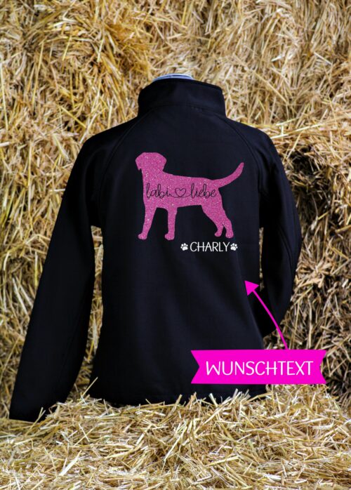 SOFTSHELL JACKE - GLITZER <br>"WUNSCHRASSE...LIEBE - SILHOUETTE"<br> PERSONALISIERBAR