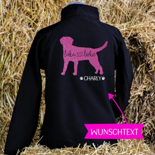SOFTSHELL JACKE - GLITZER <br>"WUNSCHRASSE...LIEBE - SILHOUETTE"<br> PERSONALISIERBAR