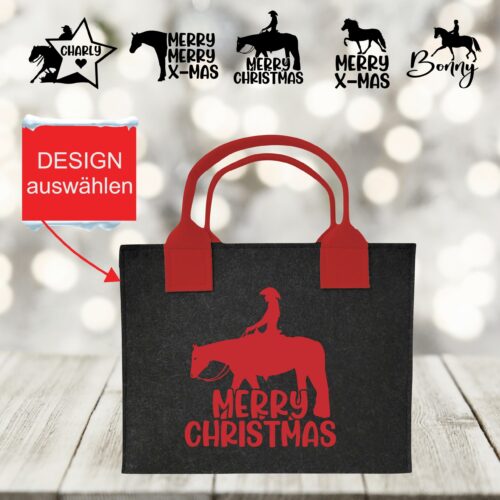 FILZ TASCHE <br> "MERRY CHRISTMAS" <BR> WUNSCHPFERD
