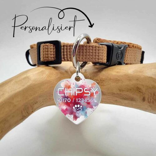 HUNDEMARKE - 3 FORMEN <BR> "RED SPLASHES" PERSONALISIERT