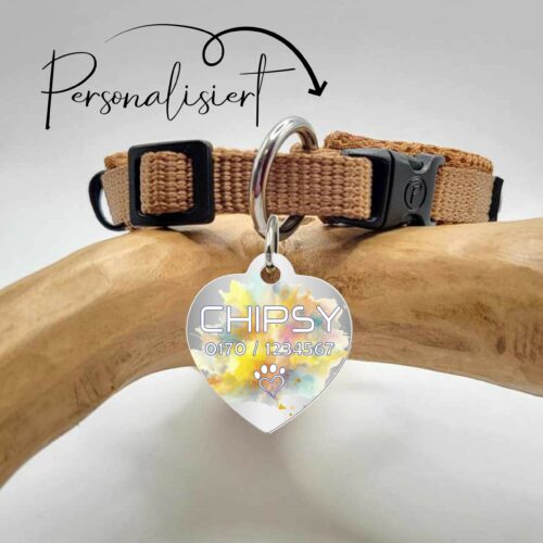HUNDEMARKE - 3 FORMEN <BR> "YELLOW SPLASHES" PERSONALISIERT