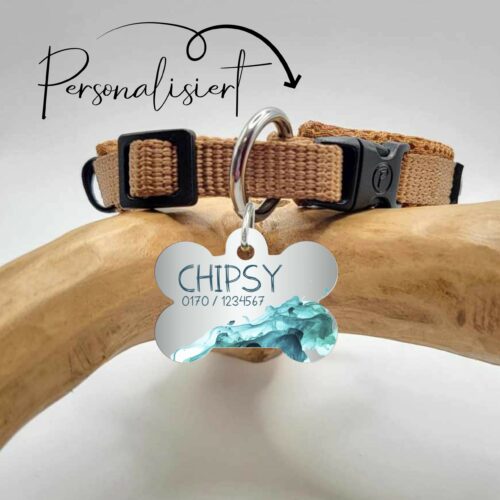 HUNDEMARKE - 3 FORMEN <BR> "GREEN WAVE" PERSONALISIERT