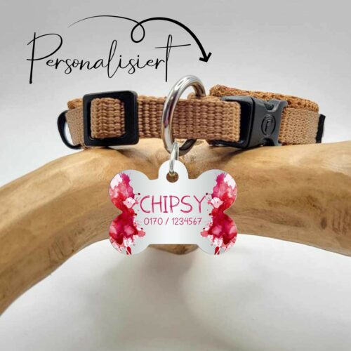HUNDEMARKE - 3 FORMEN <BR> "RED SPLASH" PERSONALISIERT