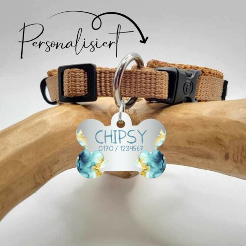 HUNDEMARKE - 3 FORMEN <BR> "BLUE WAVE" PERSONALISIERT