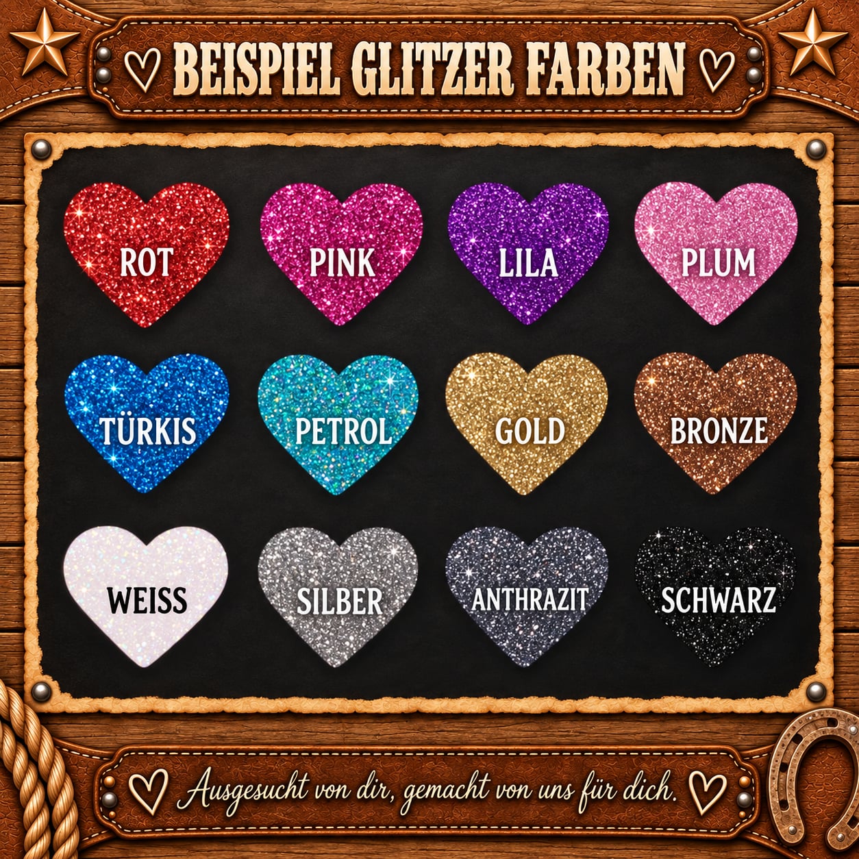 ABSCHWITZDECKE GLITZER<BR> „WUNSCHPFERD - STERNRANKE" <br> PERSONALISIERBAR