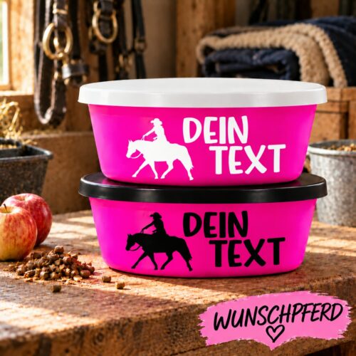 FUTTERSCHÜSSEL INKL. DECKEL <br> "RANCH HORSE + TEXT" <br>PERSONALISIERT
